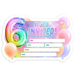 simimi art 6th birthday girl first party invitations with envelopes, 30 count, multicolor