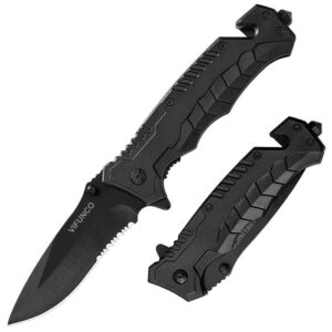 vifunco pocket knife for men, edc knives with clip, glass breaker for emergency, cool pocket knife with serrated blade for outdoor survival tactical camping hunting, gifts for dad