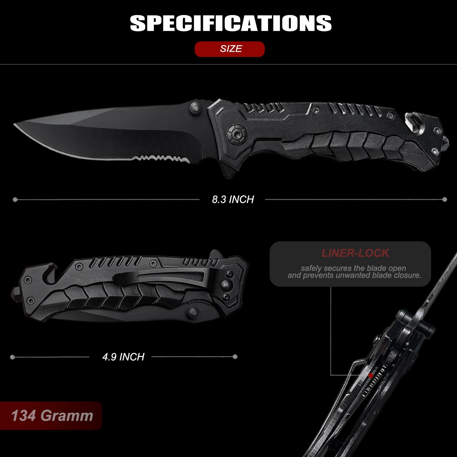 VIFUNCO Pocket Knife for Men, EDC Knives with Clip, Glass Breaker for Emergency, Cool Pocket Knife with serrated blade for Outdoor Survival Tactical Camping Hunting, Gifts for Dad