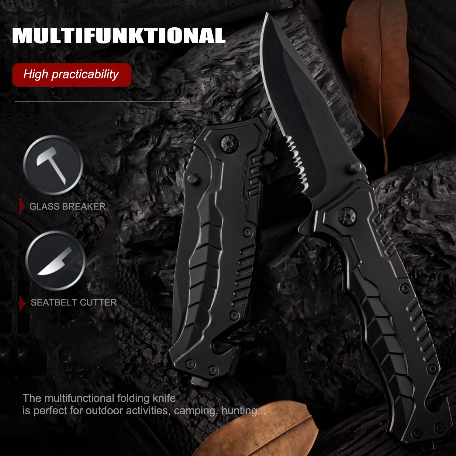 VIFUNCO Pocket Knife for Men, EDC Knives with Clip, Glass Breaker for Emergency, Cool Pocket Knife with serrated blade for Outdoor Survival Tactical Camping Hunting, Gifts for Dad