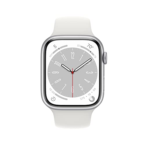 Apple Watch Series 8 [GPS, 45mm] - Silver Aluminum Case with White Sport Band, S/M (Renewed)