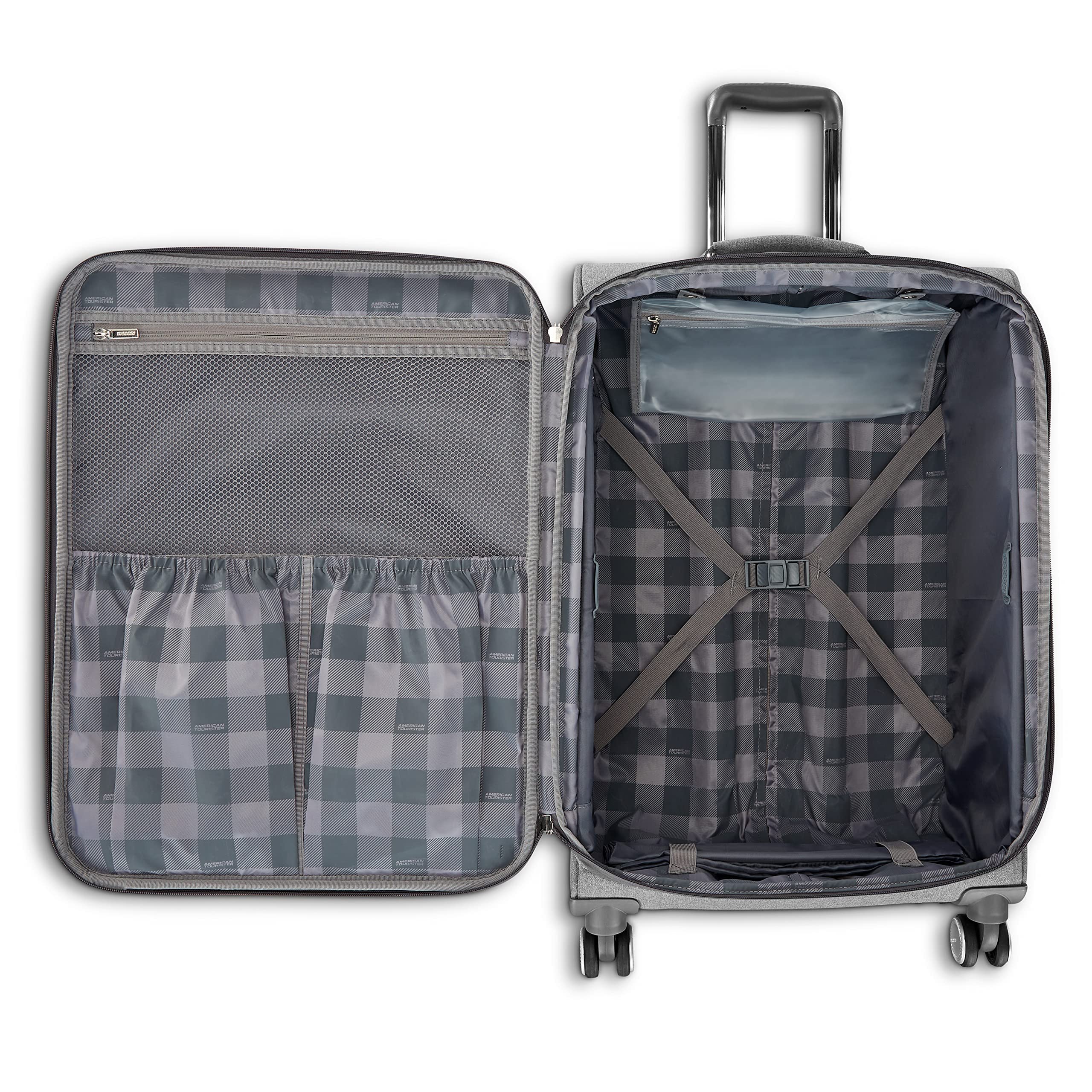 AMERICAN TOURISTER Whim Softside Expandable Luggage with Spinners, Dove Grey, Carry On