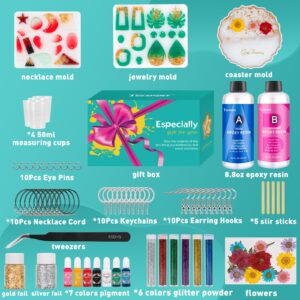 Teexpert Epoxy Resin Kit with Jewelry Keychain Coaster Earring Silicone Molds Resin Jewelry Making Kit Resin Kit with Molds Complete Set for Beginner Starter Adults for DIY Art Craft Casting