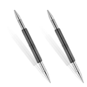 2 pieces spring nail set, nail set tool and hinge pin tool dual head nail setter hammerless 1/8 1/16 and 1/32 inch spring pin punch nail 3500 psi striking force door pin siding removal tool