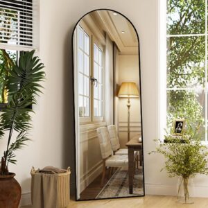 arched full length mirror, 64" x 21" arch floor mirror with stand, full length mirror wall mirror hanging or leaning arched-top full body mirror with stand for bedroom, dressing room, black