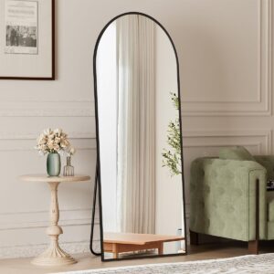 Arched Full Length Mirror, 64" x 21" Arch Floor Mirror with Stand, Full Length Mirror Wall Mirror Hanging or Leaning Arched-Top Full Body Mirror with Stand for Bedroom, Dressing Room, Black