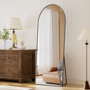 Arched Full Length Mirror, 64" x 21" Arch Floor Mirror with Stand, Full Length Mirror Wall Mirror Hanging or Leaning Arched-Top Full Body Mirror with Stand for Bedroom, Dressing Room, Black