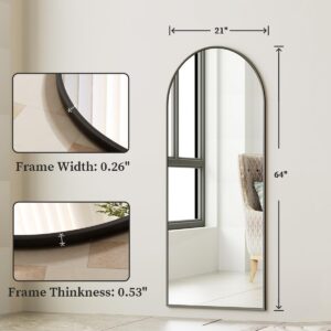 Arched Full Length Mirror, 64" x 21" Arch Floor Mirror with Stand, Full Length Mirror Wall Mirror Hanging or Leaning Arched-Top Full Body Mirror with Stand for Bedroom, Dressing Room, Black