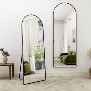 Arched Full Length Mirror, 64" x 21" Arch Floor Mirror with Stand, Full Length Mirror Wall Mirror Hanging or Leaning Arched-Top Full Body Mirror with Stand for Bedroom, Dressing Room, Black