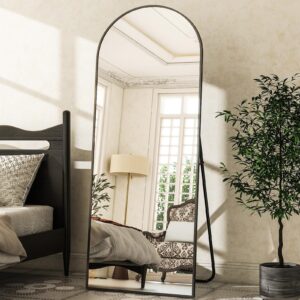 Arched Full Length Mirror, 64" x 21" Arch Floor Mirror with Stand, Full Length Mirror Wall Mirror Hanging or Leaning Arched-Top Full Body Mirror with Stand for Bedroom, Dressing Room, Black