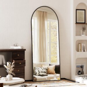 Arched Full Length Mirror, 64" x 21" Arch Floor Mirror with Stand, Full Length Mirror Wall Mirror Hanging or Leaning Arched-Top Full Body Mirror with Stand for Bedroom, Dressing Room, Black