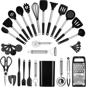 35 pcs silicone kitchen utensils set,cooking utensils set,utensils,kitchen tool set,baking set, kitchen set, kitchen gadgets,kitchen tools and cookware set with holder.stainless steel