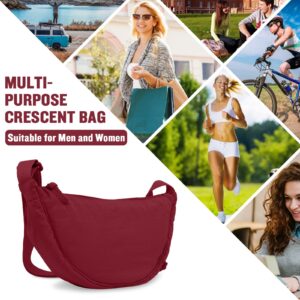 Nylon Crescent Crossbody Bag for Women Purses Trendy Men,Small Travel Sling Bag Hobo,Lightweight Fanny Pack with Zipper Adjustable Strap,Round Soft Shoulder Pouch Bag for Everyday Use Sport(Wine Red)