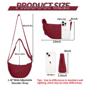 Nylon Crescent Crossbody Bag for Women Purses Trendy Men,Small Travel Sling Bag Hobo,Lightweight Fanny Pack with Zipper Adjustable Strap,Round Soft Shoulder Pouch Bag for Everyday Use Sport(Wine Red)