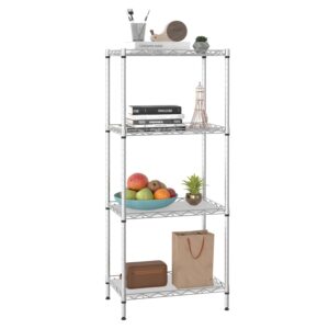 bestoffice 4-shelf adjustable storage shelving unit metal rack wire shelf 600lbs capacity with 4 pp sheets 18l x 12w x 44h for laundry bathroom kitchen garage,chrome