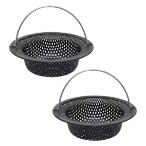 BERYLER® 2 Pcs Black Kitchen Sink Strainer with Handle, Large Wide Rim 4.5" Diameter Stainless Steel Sink Drain Strainer, Kitchen Drain Strainer for Most Sink Drains, Anti-Clogging, Rust Free…