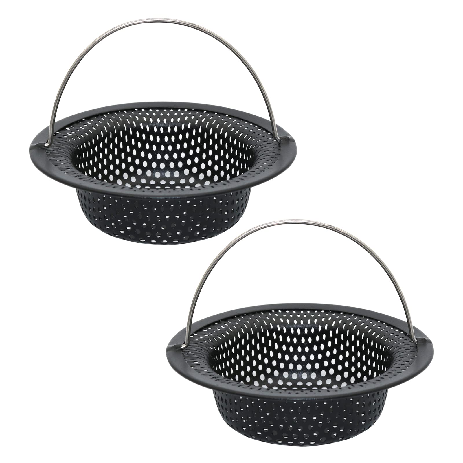 BERYLER® 2 Pcs Black Kitchen Sink Strainer with Handle, Large Wide Rim 4.5" Diameter Stainless Steel Sink Drain Strainer, Kitchen Drain Strainer for Most Sink Drains, Anti-Clogging, Rust Free…