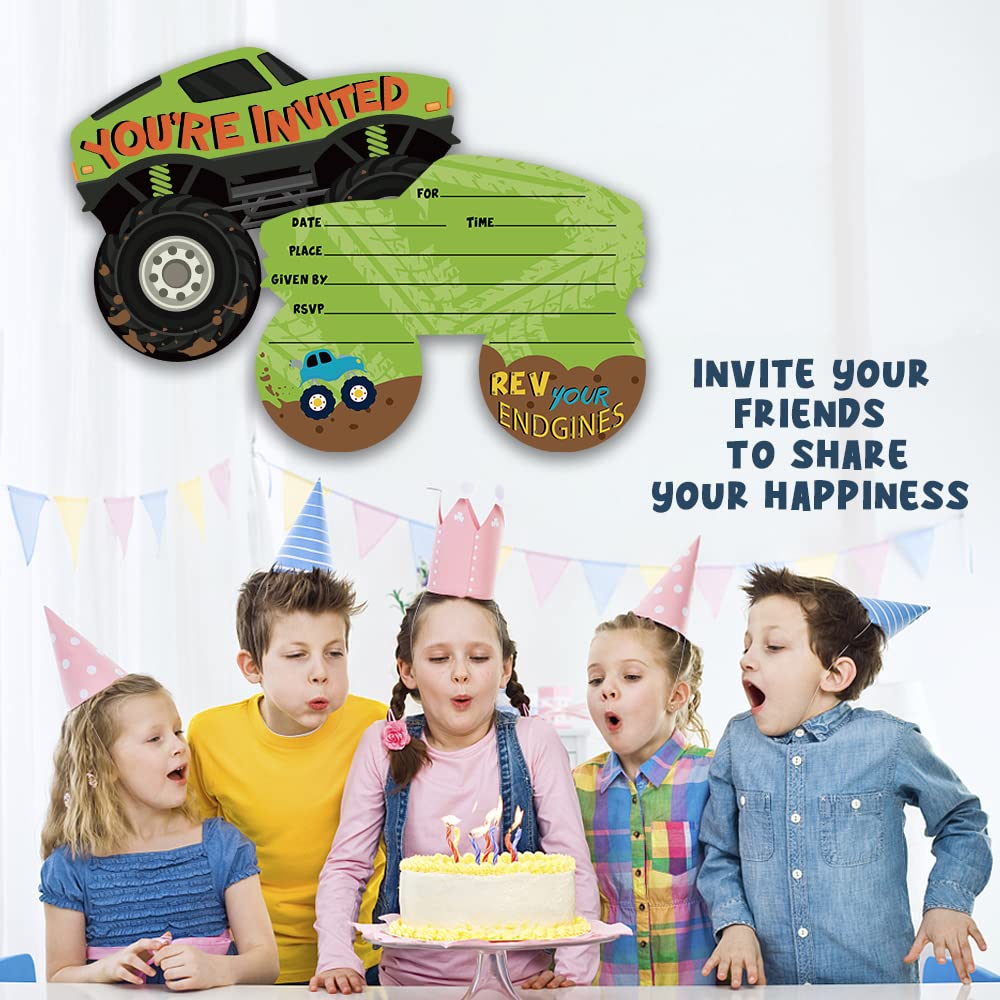 Grace Yonks Truck Bash Invitation, Truck Birthday Invites, 20 Invitations and Envelopes, Birthday party Invitations, Birthday Party Supplies.(088)