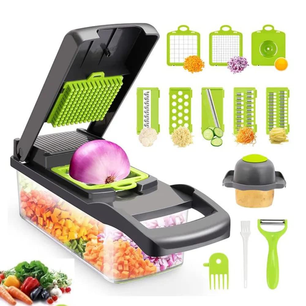 VAS 12 in 1 Vegetable Chopper & Slicer - Multifunctional Pro Food Chopper with Container, Kitchen Adjustable Veggie Salad Grater Slicer, Onion Chopper Dicer with 8 Blades, Fruit Vegetable Cutter