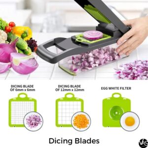 VAS 12 in 1 Vegetable Chopper & Slicer - Multifunctional Pro Food Chopper with Container, Kitchen Adjustable Veggie Salad Grater Slicer, Onion Chopper Dicer with 8 Blades, Fruit Vegetable Cutter