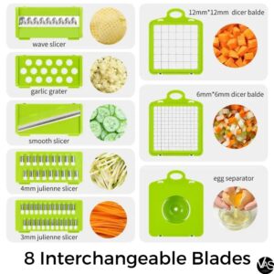 VAS 12 in 1 Vegetable Chopper & Slicer - Multifunctional Pro Food Chopper with Container, Kitchen Adjustable Veggie Salad Grater Slicer, Onion Chopper Dicer with 8 Blades, Fruit Vegetable Cutter