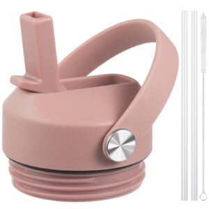 Straw lid for Yeti Rambler 18 26 36 64 oz, Lid with Straws and Flexible Handle, Replacement Cap for Yeti 18oz 26oz 36oz 64oz Rambler Water Bottle Straw Cap, Sandstone Pink