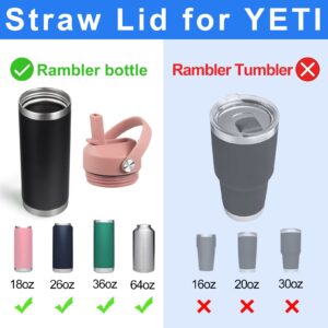 Straw lid for Yeti Rambler 18 26 36 64 oz, Lid with Straws and Flexible Handle, Replacement Cap for Yeti 18oz 26oz 36oz 64oz Rambler Water Bottle Straw Cap, Sandstone Pink