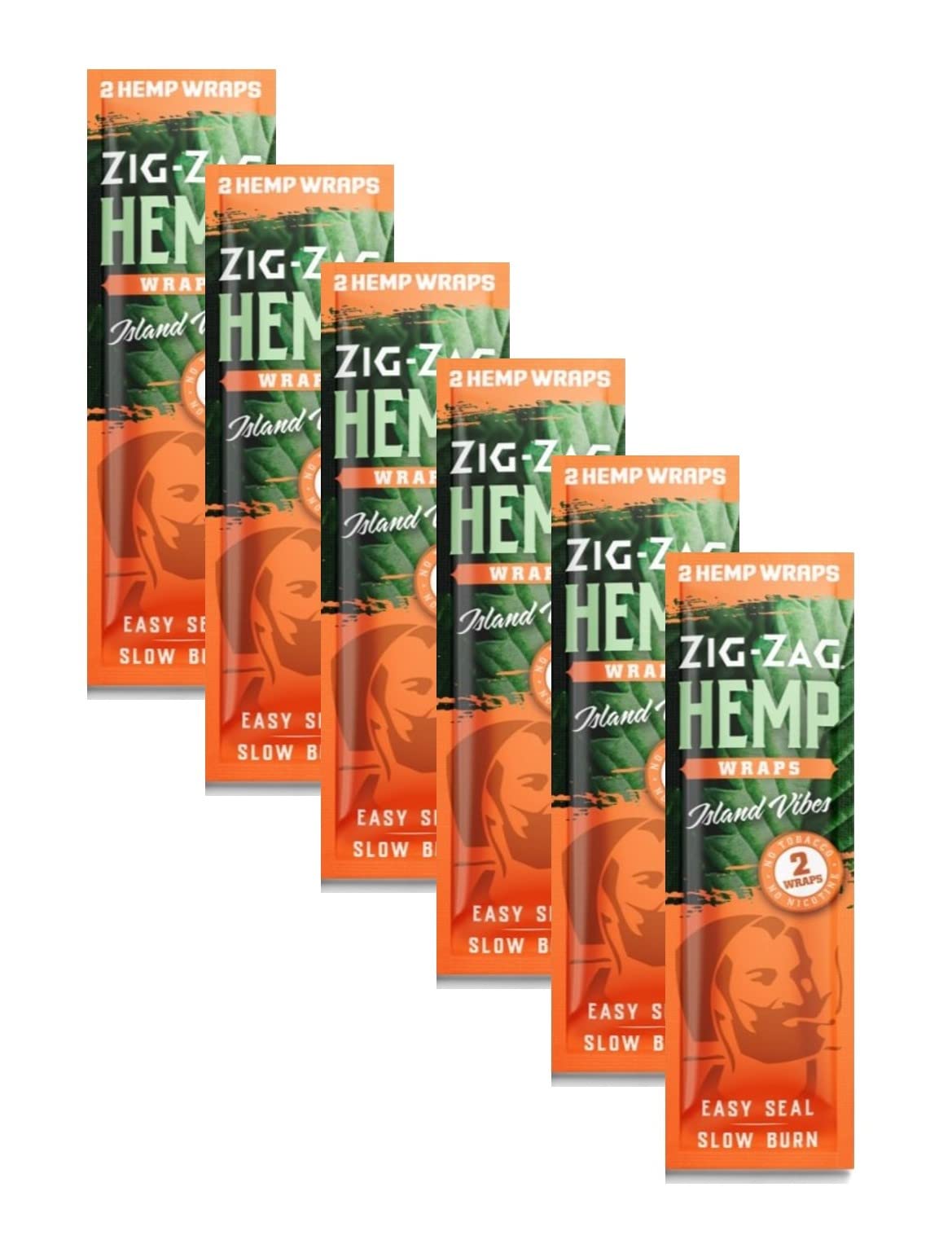 ZIG-ZAG Natural Hemp Wraps - Organic, Slow-Burning, 2 Wraps/Pack, 6-Pack Bundle, Total 12 Wraps, Island Vibes