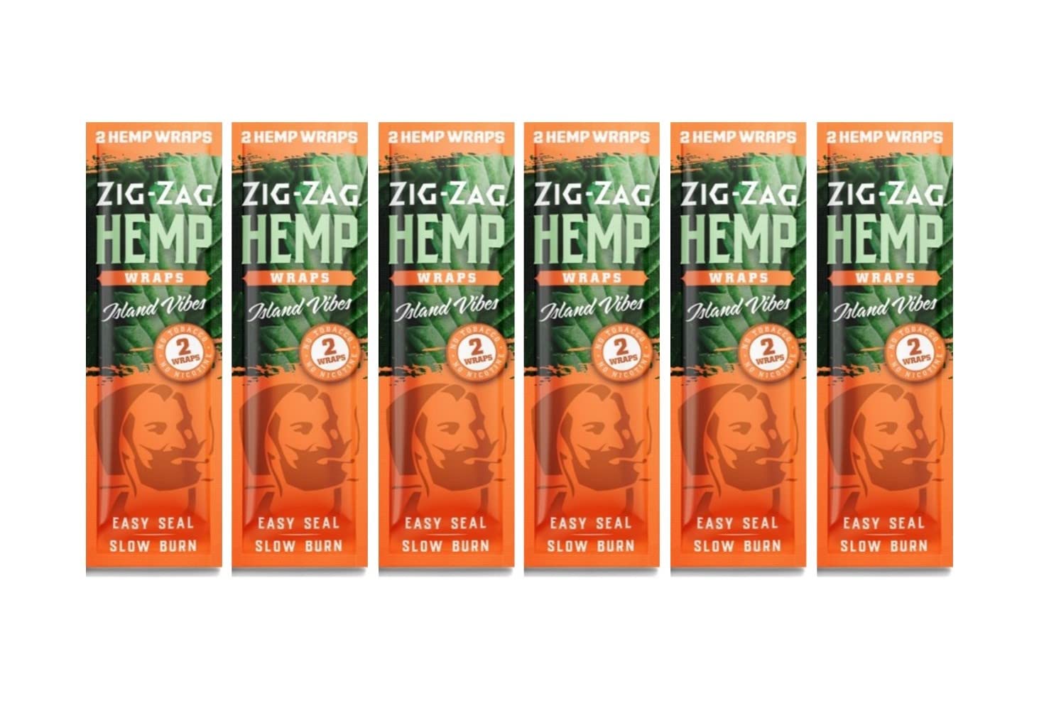 ZIG-ZAG Natural Hemp Wraps - Organic, Slow-Burning, 2 Wraps/Pack, 6-Pack Bundle, Total 12 Wraps, Island Vibes