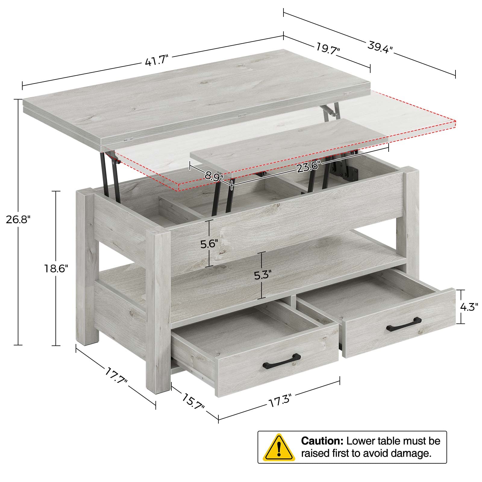 Rolanstar Coffee Table Lift Top, Multi-Function Convertible Coffee Table with Drawers and Hidden Compartment, Coffee Table Converts to Dining Table for Living Room, Home Office,Grey