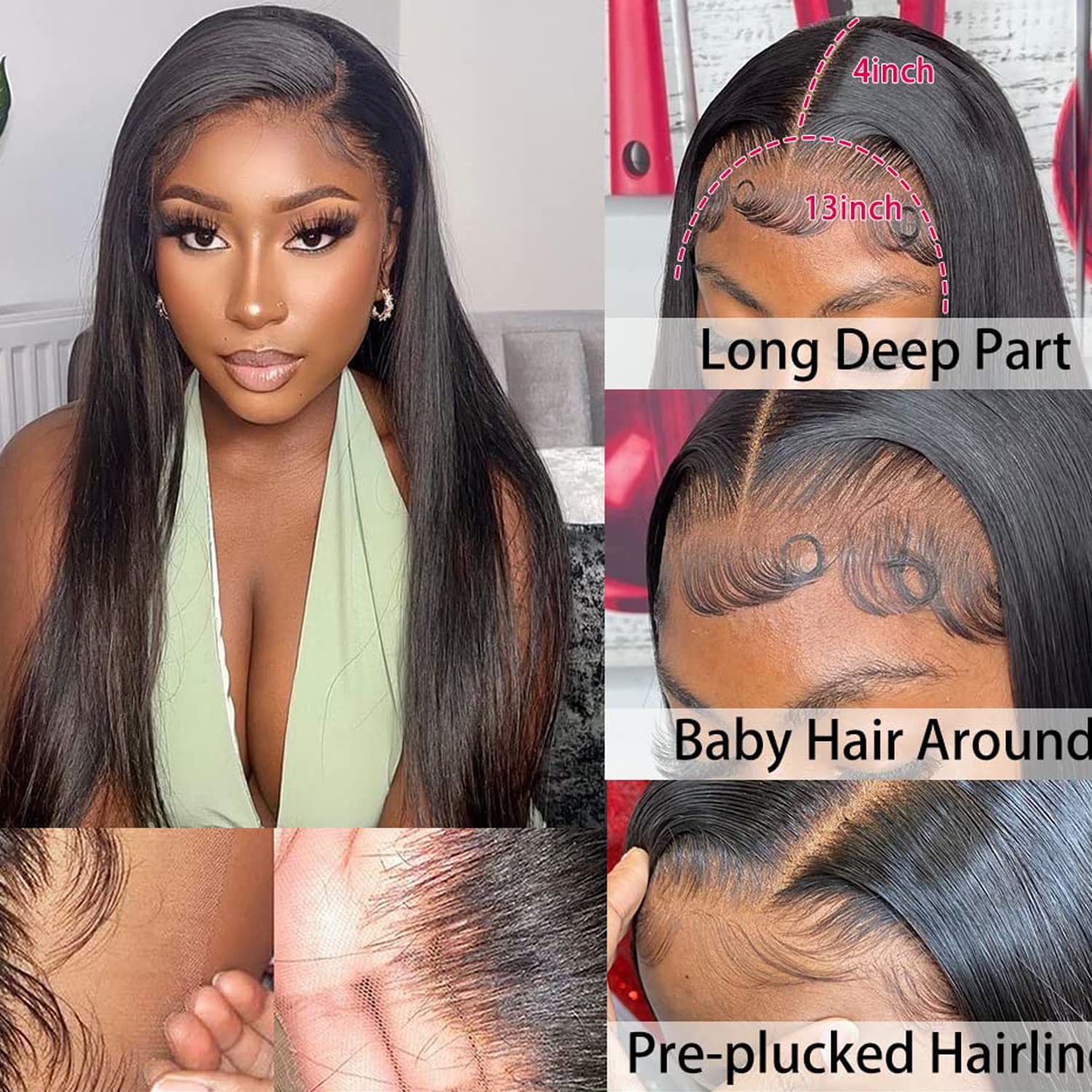 daparo Straight Lace Front Wigs Pre Plucked 13x4 HD Transparent Lace Frontal Wigs with Baby Hair 180% Density Glueless Wigs for Women Natural Color 30inch