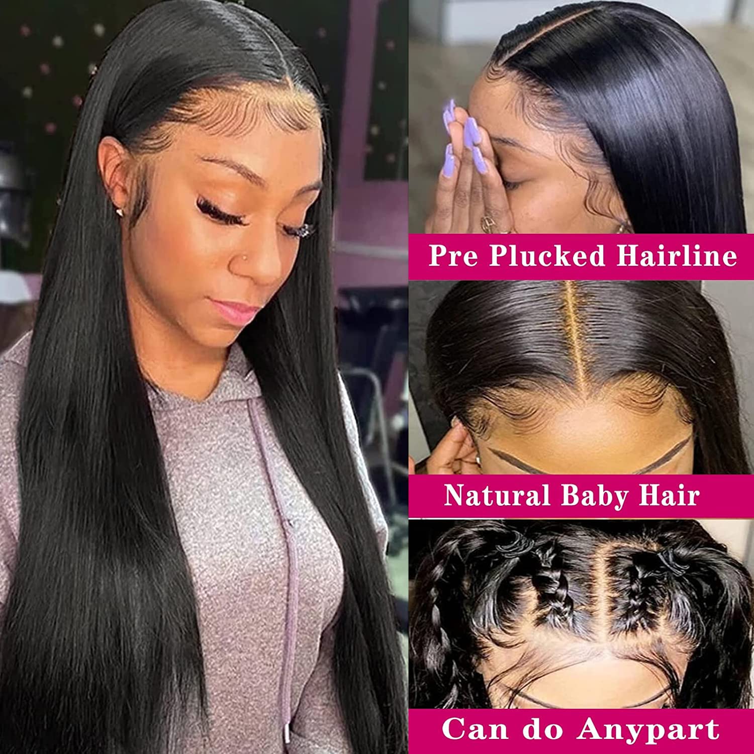 daparo Straight Lace Front Wigs Pre Plucked 13x4 HD Transparent Lace Frontal Wigs with Baby Hair 180% Density Glueless Wigs for Women Natural Color 30inch