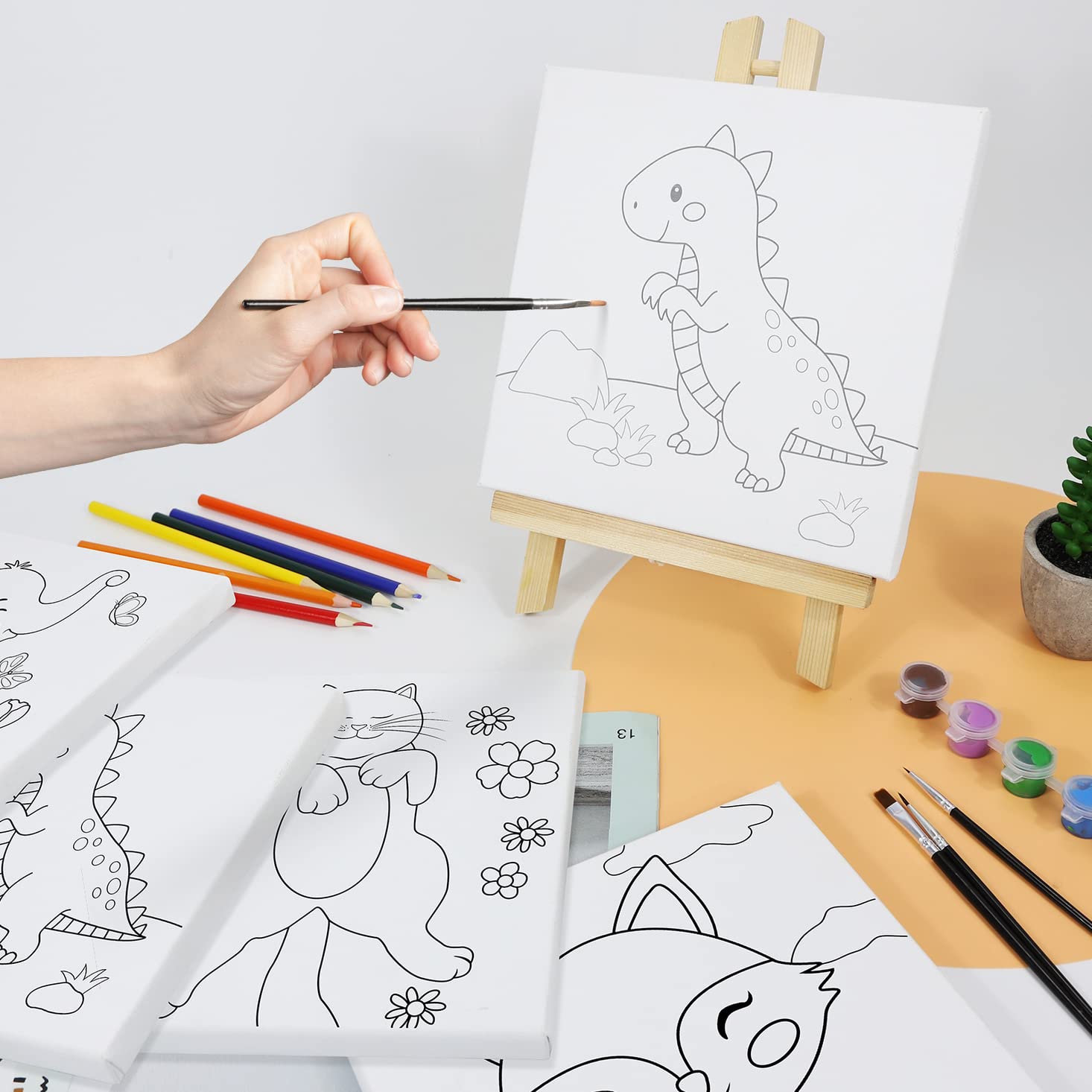 8 Pack Pre Drawn Canvas for Painting, 8" X 8" Cute Animals Painting Canvas Bulk, Art Canvases for Painting for Kids Students School Home, Easter Gifts