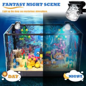 Fish Tank Building Block, Lighting Aquarium Building Sets for Adults and Kids Including Ocean Jellyfish, Dolphin, Turtle, Crab, Animal Building Toys for Boys Age 8-12, 725pcs