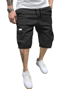 pidogym men's casual cargo shorts, waterproof hiking shorts loose fit cargo short with 6 pockets black