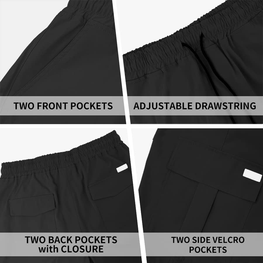 PIDOGYM Men's Casual Cargo Shorts, Waterproof Hiking Shorts Loose Fit Cargo Short with 6 Pockets Black