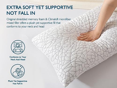 Dafinner Shredded Memory Foam Body Pillow for Adults, Removable Cooling Bamboo Rayon Cover, Soft-to-Firm Adjustable Loft, Full Body Long Bed Pillow for Stomach, Back or Side Sleepers, 20x54”