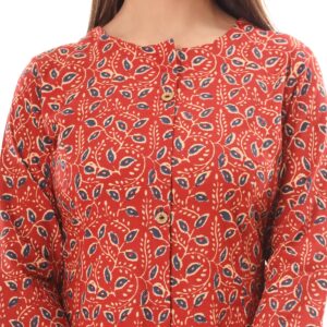 Vihaan Impex Printed Casual Red Floral Kurti for Women Long Kurta Tunic 3/4 Sleeve (as1 alpha l regular regular)