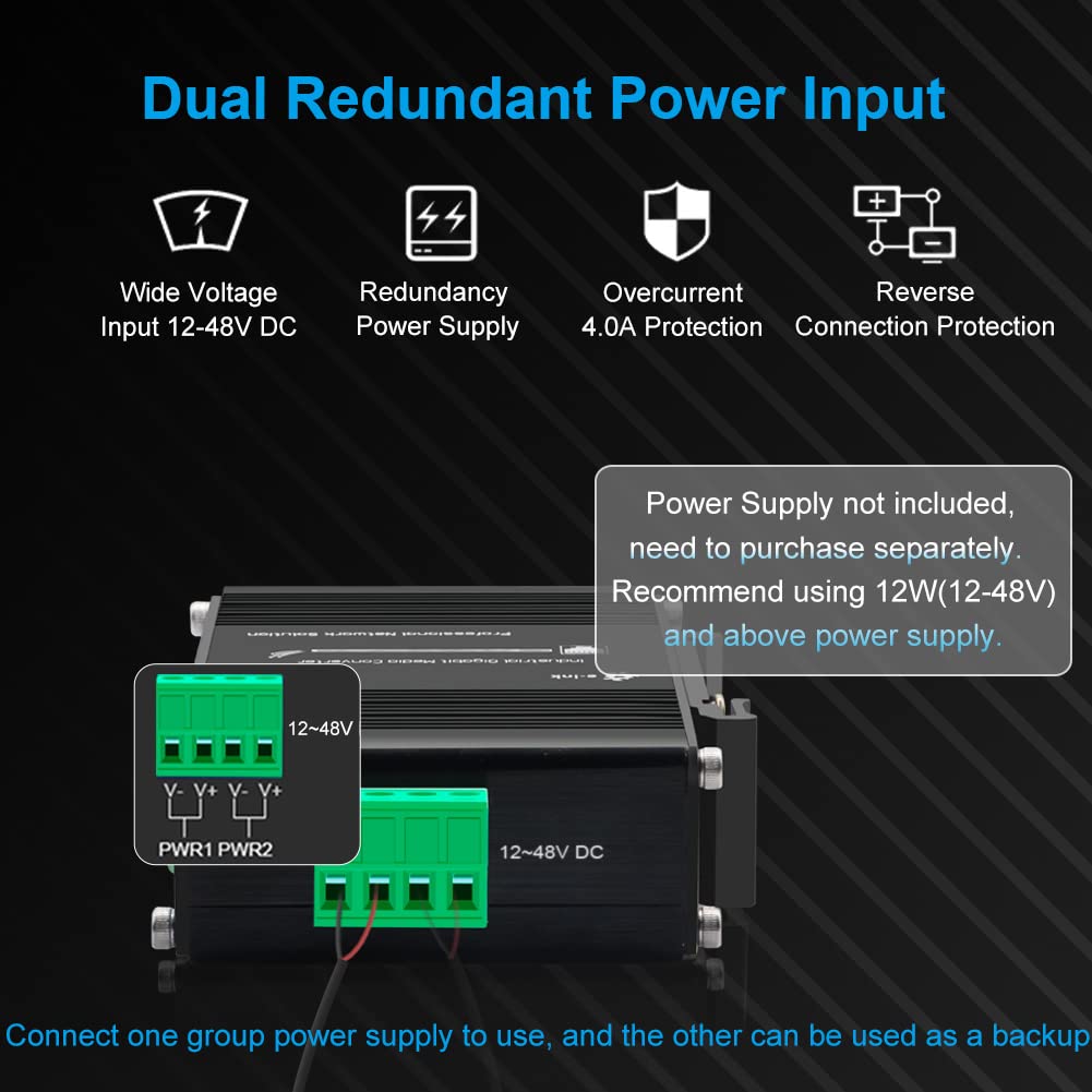 Throncom Industrial Gigabit 3 Ports Ethernet Switch Hardened 10/100/1000Mbps Fiber Switch with 100/1000M Adaptive SFP Slot Din Rail /Wall Mount Unmanaged Network Switch 12-48V DC 4-port Switch