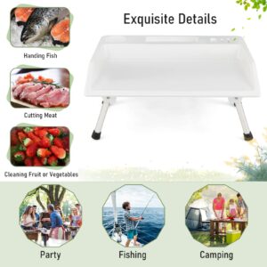 S AFSTAR Folding Fish Cleaning Table, Portable Fish Fillet Cutting Table w/Knife Slots, Cup Holder, Drainage Hose, Compact Boat Bait Table, Small Cutting Board for Camping Picnic Beach