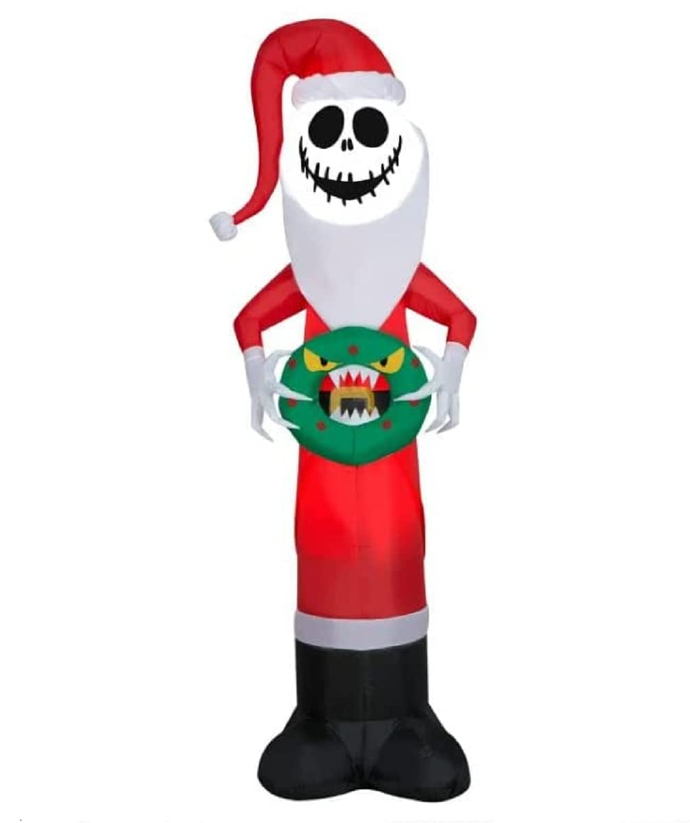 Nightmare Before Christmas Jack Skellington 5.5 Feet Tall Inflatable Blow Up Santa Costume Holding Monster Wreath