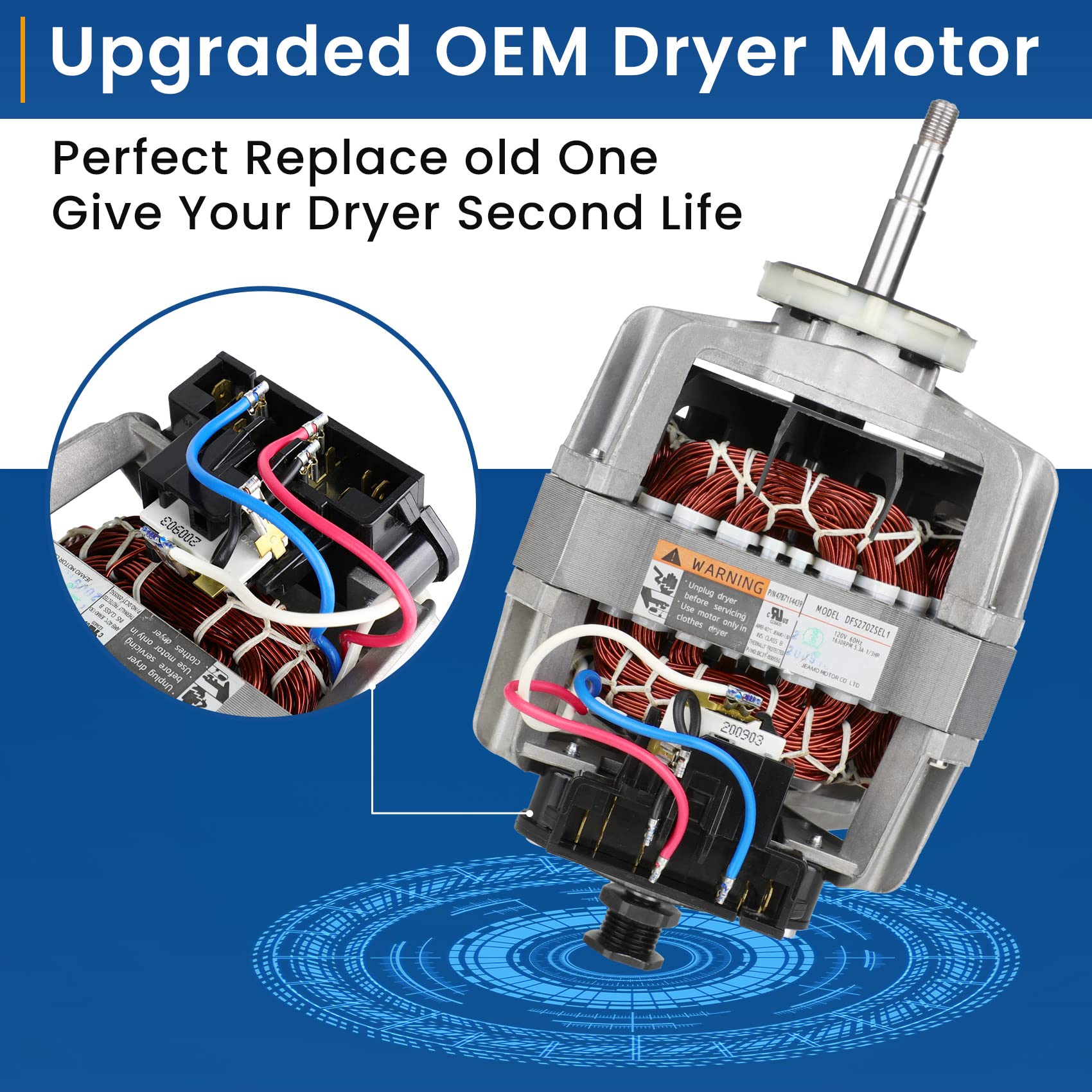 Lapert Dryer Motor Compatible with samsung DV42H5200EP/A3 DV42H5200EW/A3 DV42H5200GF/A3 DV42H5200GP/A3 DV42H5200GW/A3 DV42H5400GF/A3 DV42H5400EF/A3 DV42H5400EW/A3 DV42H5400GW/A3 DV42H5600EP/A3 Dryer