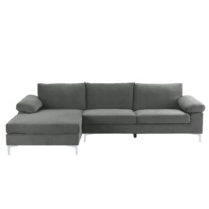 Casa Andrea Milano Modern Large Velvet L-Shape Sectional Sofa, with Extra Wide Chaise Lounge Couch