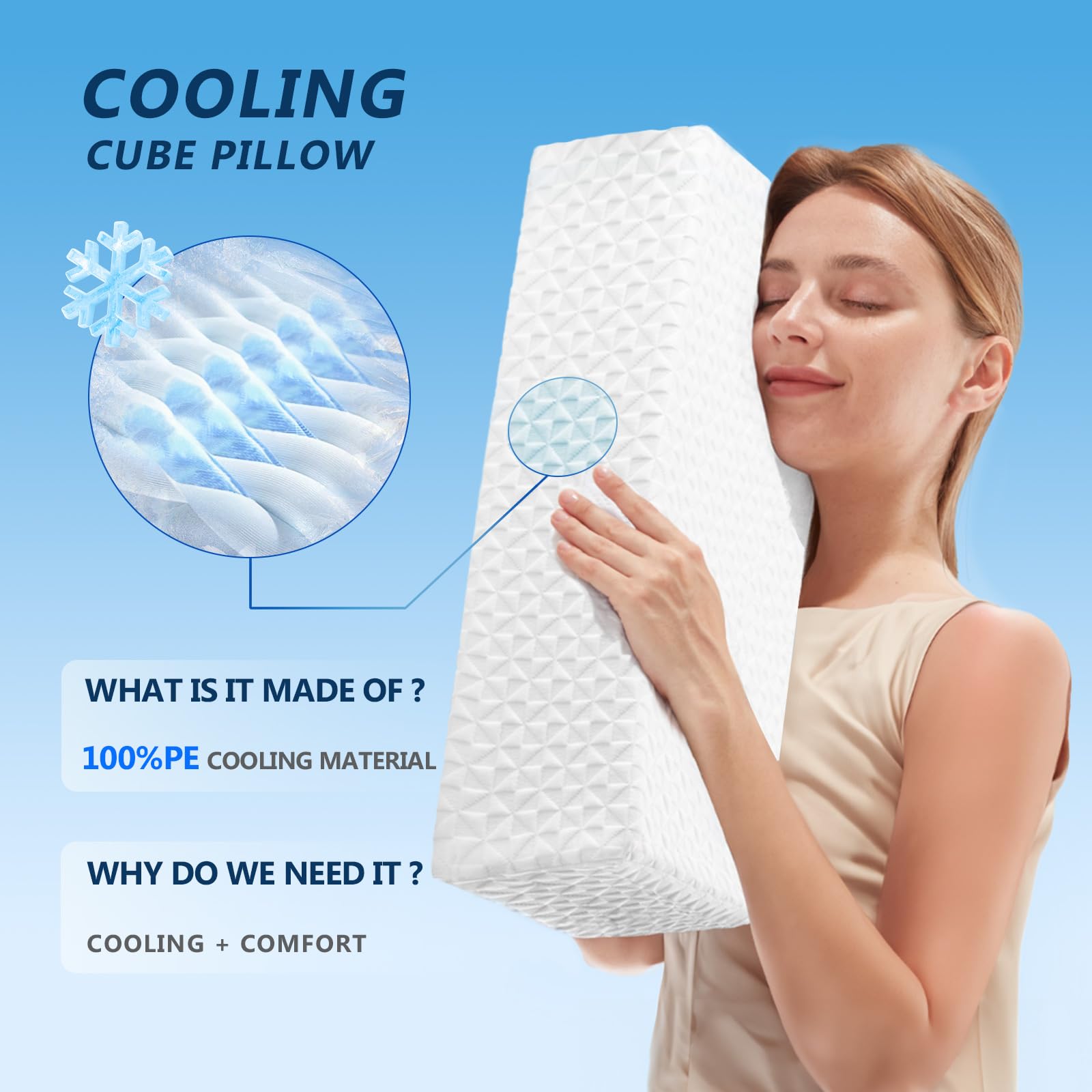 COLDHUNTER Cooling Cube Pillow for Side Sleepers Memory Foam Bed Firm Pillow Soft Pillow Support Head Neck Shoulder Pain Relief