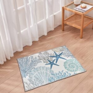 tritard coastal area rug 2x3 - small machine washable foldable throw rugs non-slip beach ocean entryway doormat indoor entrance carpet for kitchen bathroom laundry bedroom living room, blue