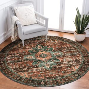 moynesa ultra-thin washable round rug - 3ft brown entryway rug low pile bathroom circle mat, non slip non shedding indoor kitchen floor accent carpet for bedroom living room foyer doorway