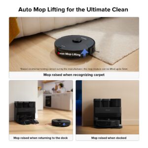 roborock S7 Max Ultra Robot Vacuum and Mop Combo, Auto Mop Drying/ Washing, Self-Emptying, Self-Refilling, 5500Pa Suction, Reactive Tech Obstacle Avoidance, Black (RockDock Ultra Series)