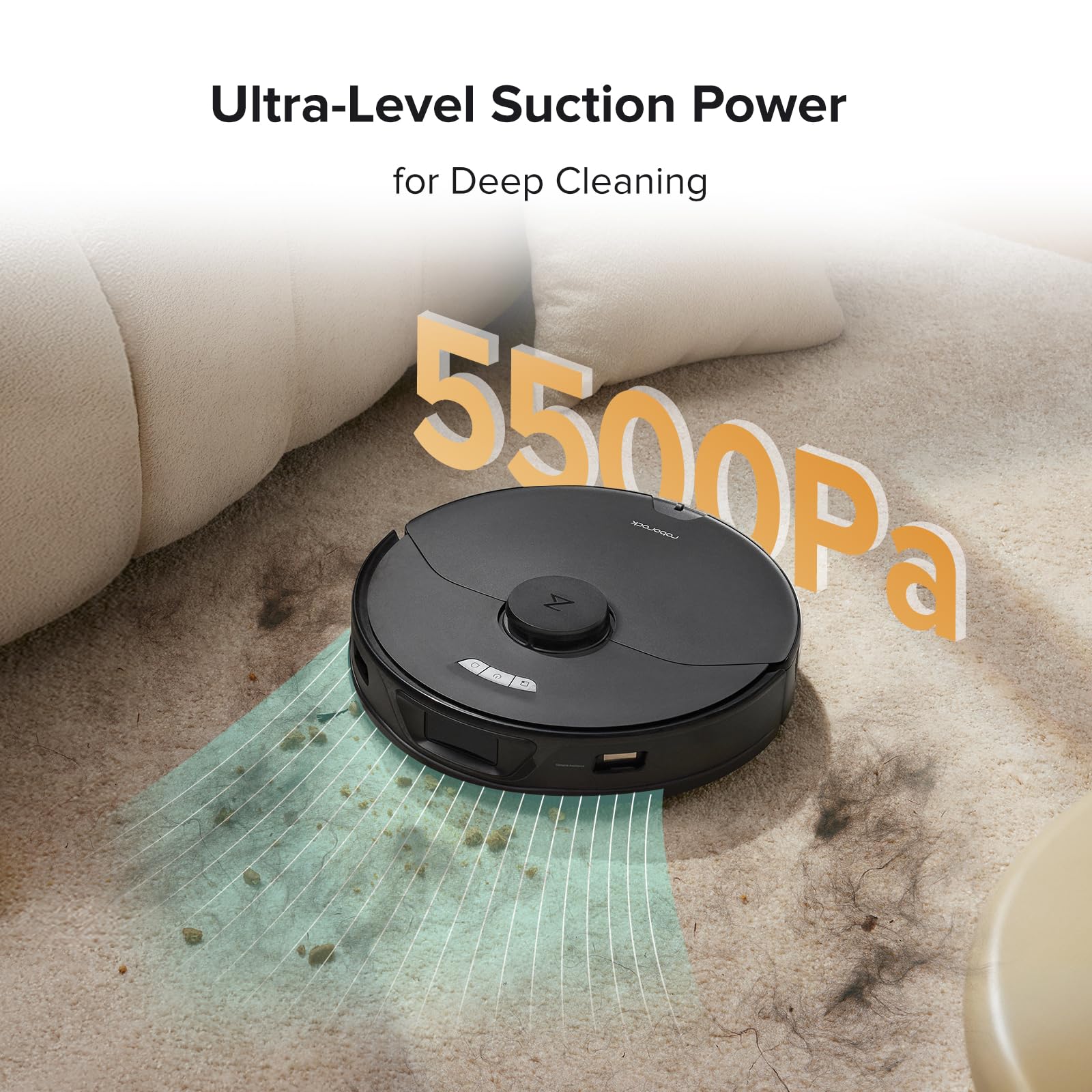 roborock S7 Max Ultra Robot Vacuum and Mop Combo, Auto Mop Drying/ Washing, Self-Emptying, Self-Refilling, 5500Pa Suction, Reactive Tech Obstacle Avoidance, Black (RockDock Ultra Series)