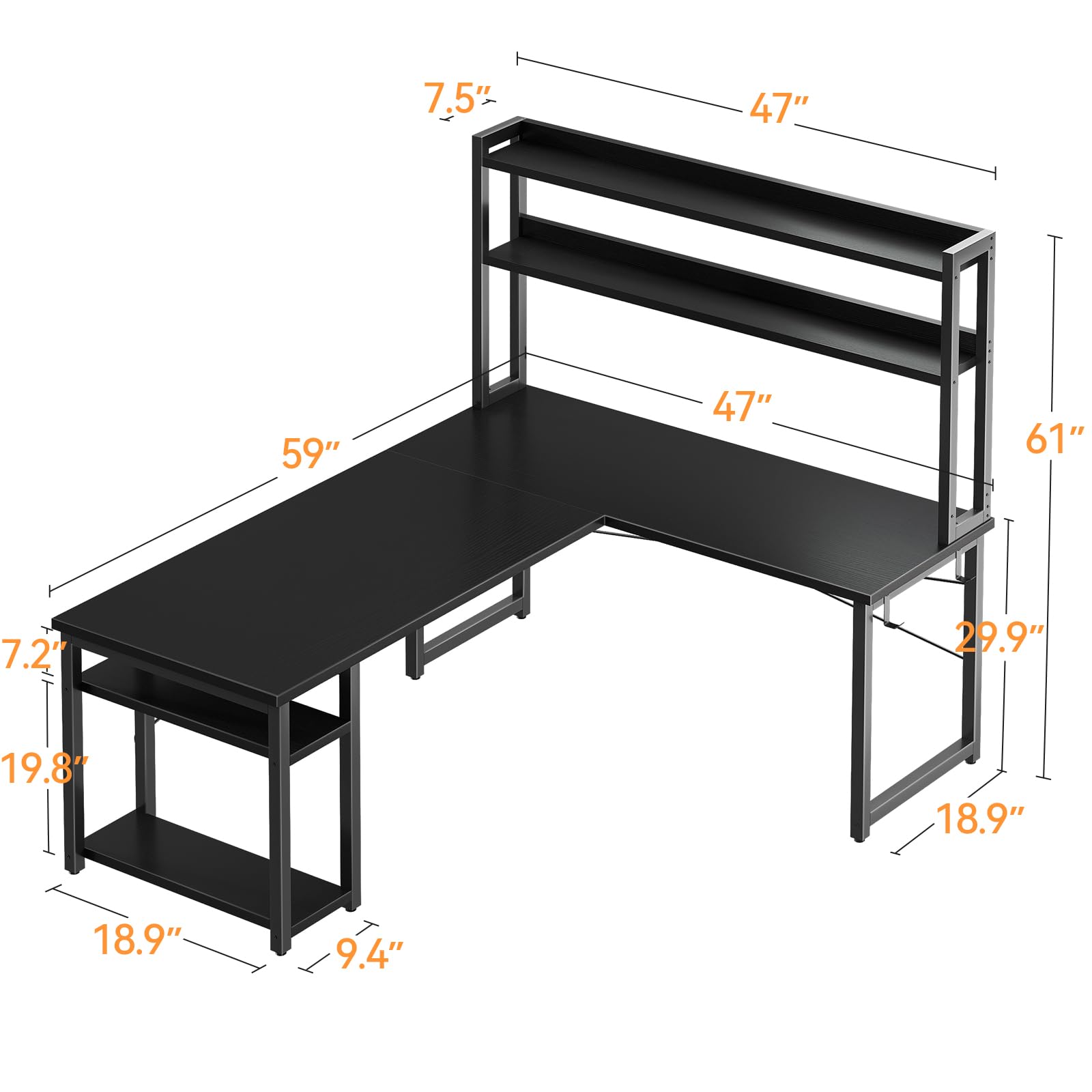 ODK L Shaped Gaming Desk with Hutch, Computer Desk with Storage Shelves, 59" L Shaped Desk for Home Office, Corner Desk with Headphone Hook, Black