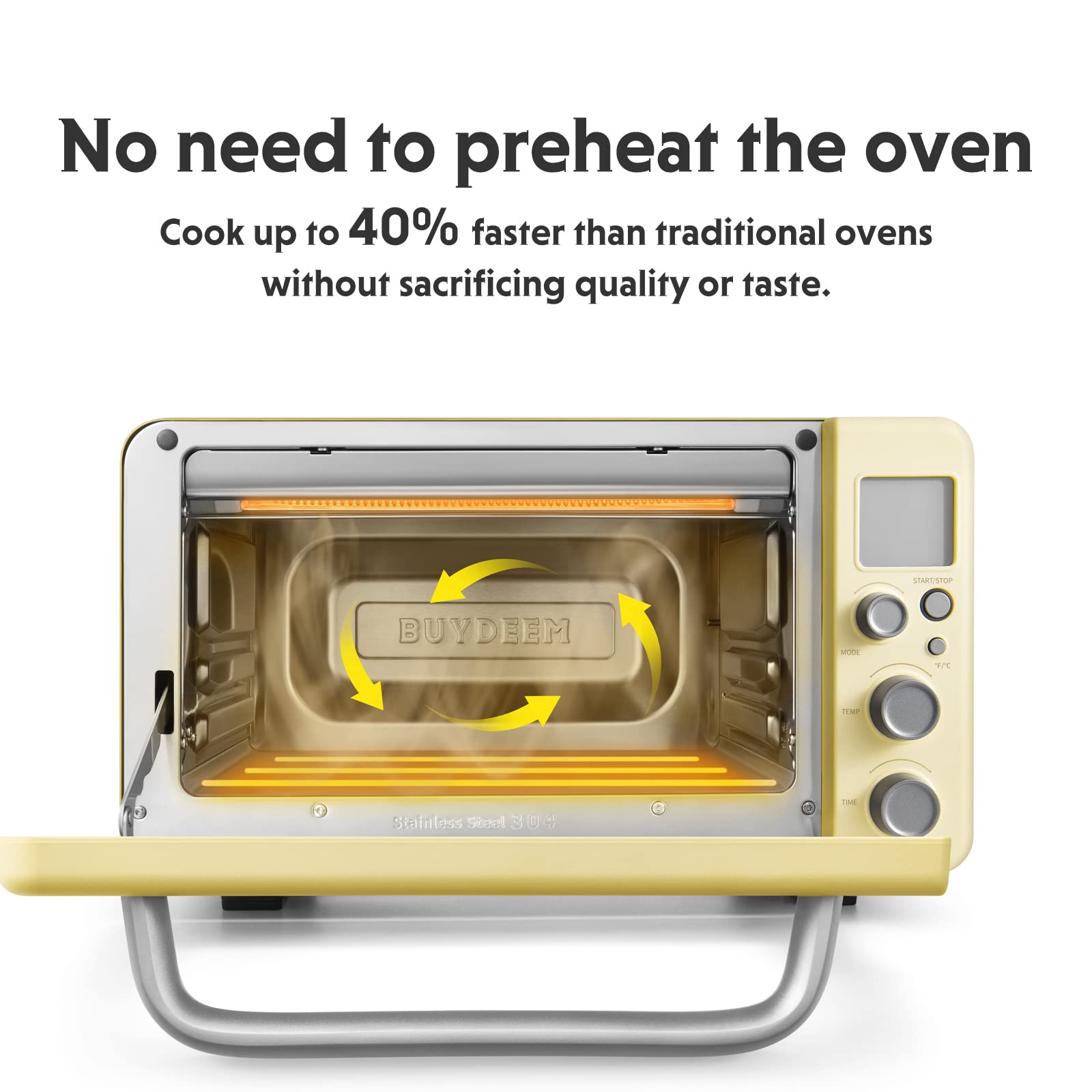 BUYDEEM T103 Multifunction Toaster Oven, No Pre-Heat Needed, 12QT 7-in-1 Mini Smart Digital Toaster Oven with Grill Rack and Baking Tray, 1600W (Mellow Yellow)